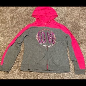 Pink+Grey Love Zip Up Jacket Size:Large